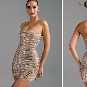 Oh Polly Aurora Strapless Beige Dress